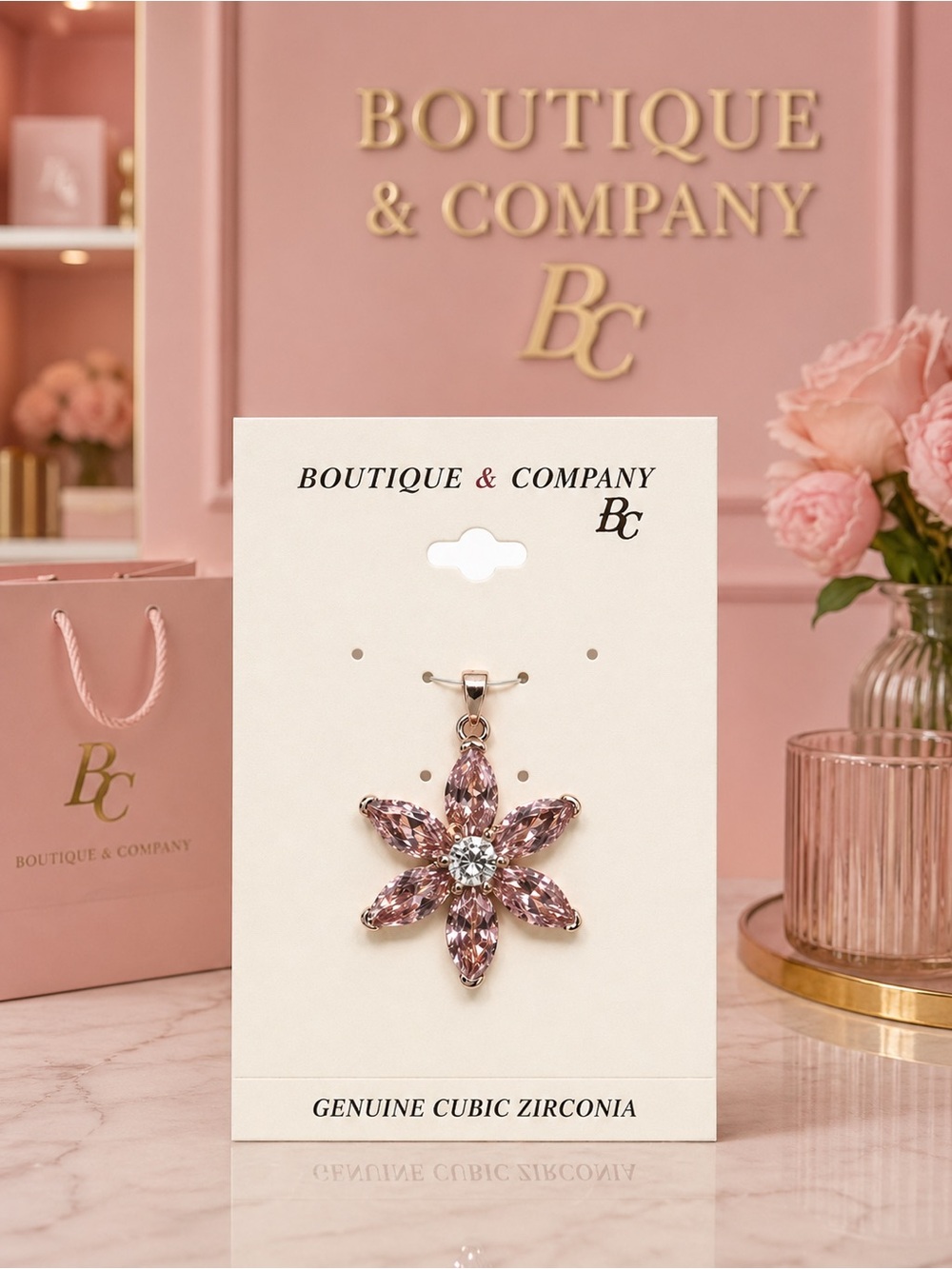 Pink Cubic Zirconia Marquis Cut Pendant.